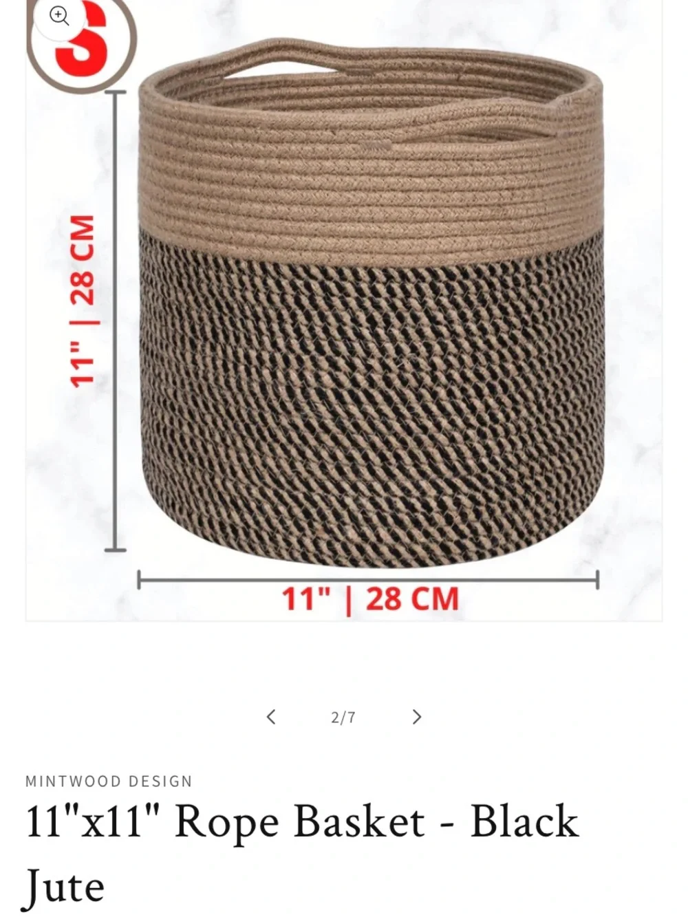 Mintwood  Design Jute Basket 11x11”